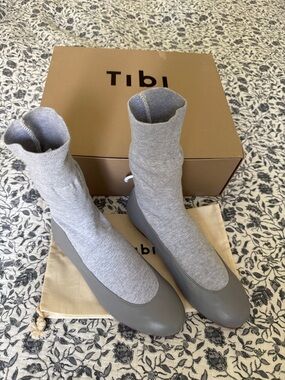 Tibi Gray Sock-Style Ankle Flats